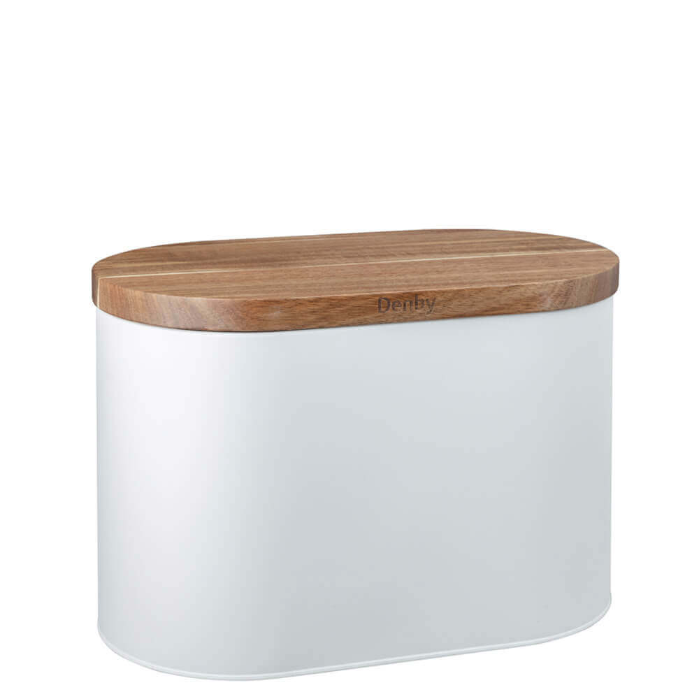 Denby White Bread Bin with Acacia Lid